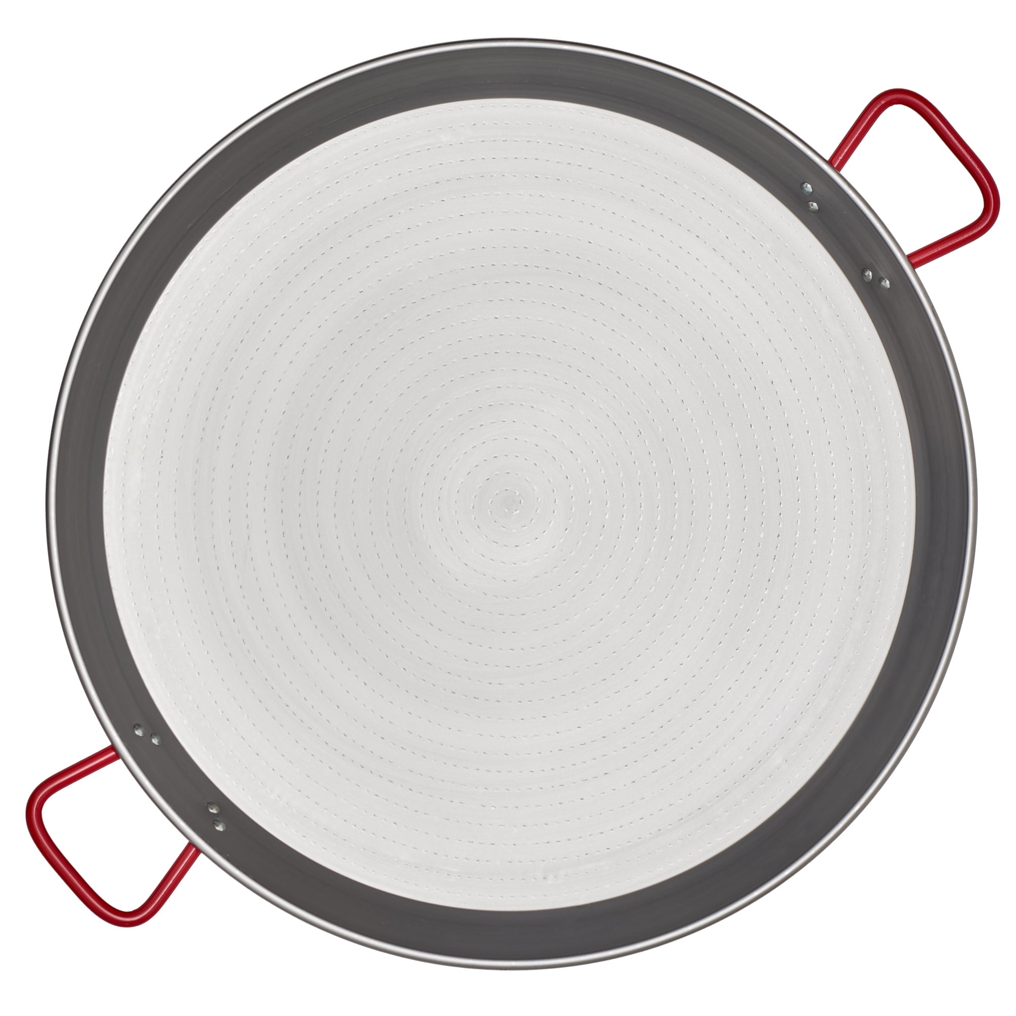 Garcima 27.5-inch Polished Carbon Steel Paella Pan with Red Handles