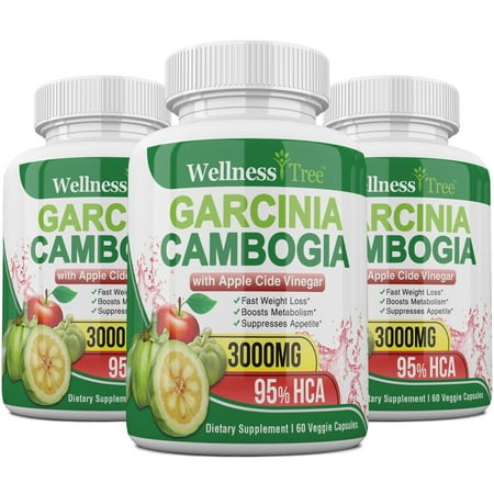 Garcinia Cambogia with Apple Cider Vinegar Capsules 3000mg - Max Strength Weight Loss Pills - Fast Acting Appetite Suppressant - Fat Burner & Carb Blocker - 3 Pack