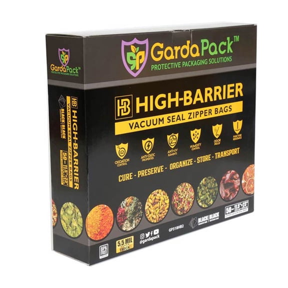 GardaPack 11.5x23 Black/Black High Barrier Pro Vacuum Seal Zipper Bags 5.5 Mil w/Double Zipper
