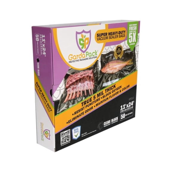 GardaPack 11 x 24 Super Heavy-Duty 5 Mil Vacuum Seal Bags  50 Count (Clear & Black