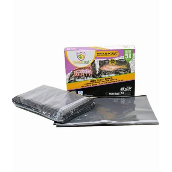 GardaPack 15 x 20 Super Heavy-Duty 5 Mil Vacuum Seal Bags 50 Count (Clear & Black)