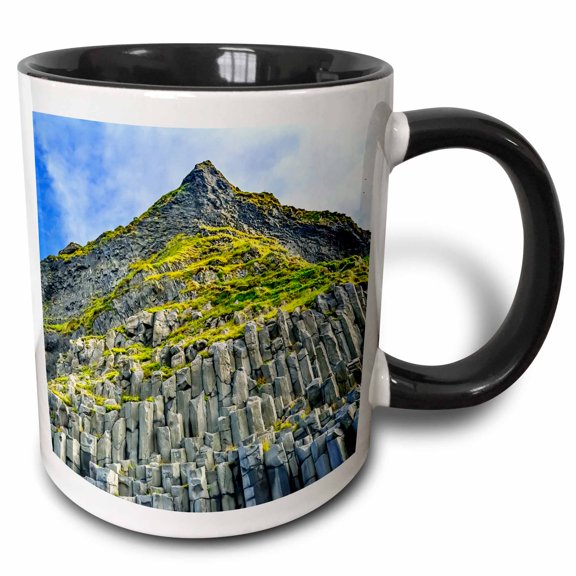 3drose, Gardar Basalt Columns, Reynisfjara Black Sand Beach, Iceland., 11oz Two-tone Black Mug