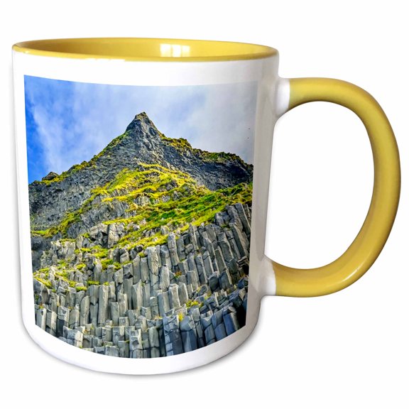 3drose, Gardar Basalt Columns, Reynisfjara Black Sand Beach, Iceland., 11oz Two-tone Yellow Mug