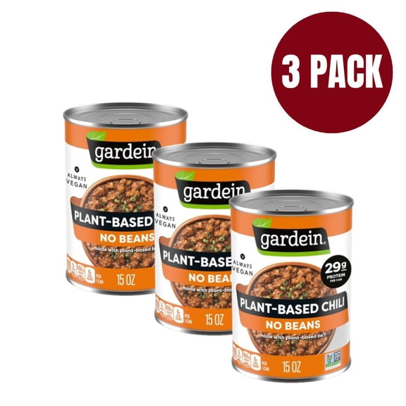 Gardein Plant-Based Chili No Beans, 15 oz Can (Pack of 3) Vegan, 29g Protein Per Serving, Non-GMO Project Verified, Ready-to-Eat Meatless Meal