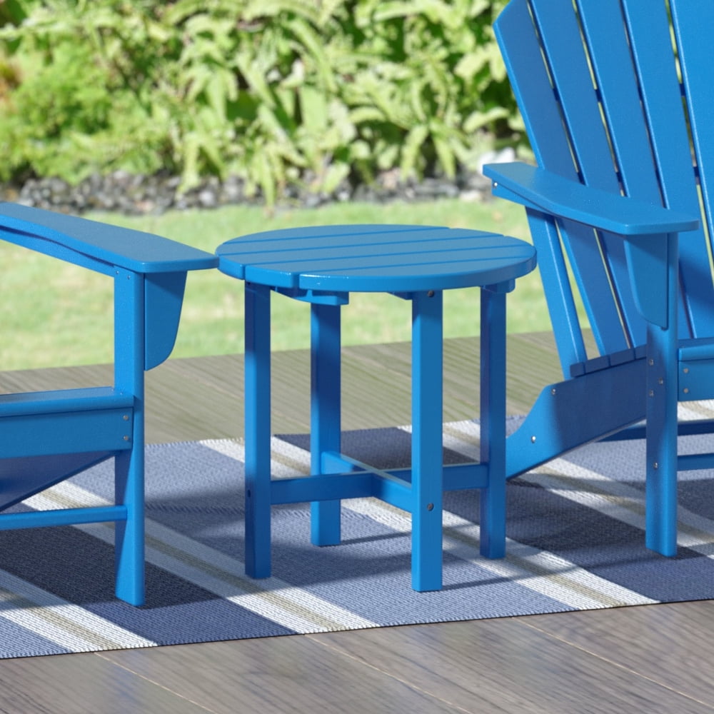 Garden 18" Inch Round Plastic Outdoor Patio Side Table, Pacific Blue