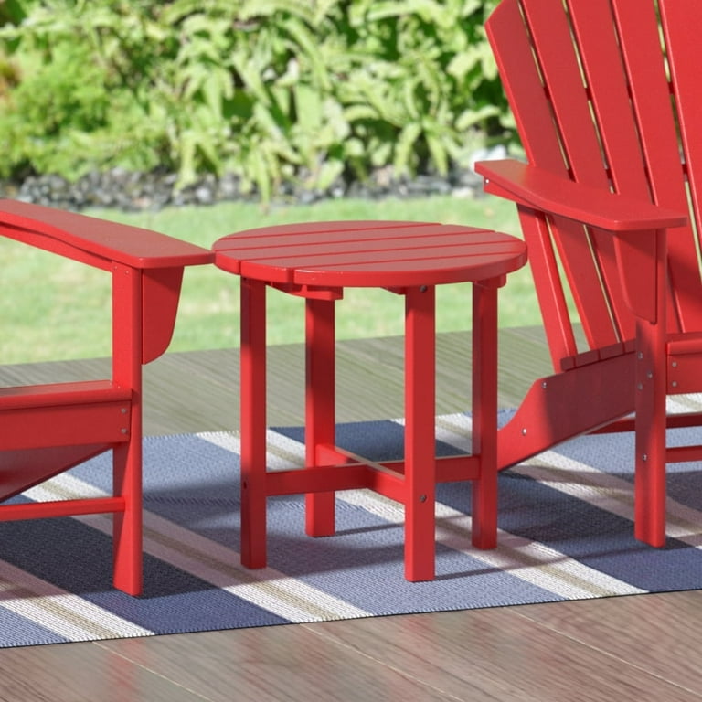 Garden 18 Inch Round Plastic Outdoor Patio Side Table Red