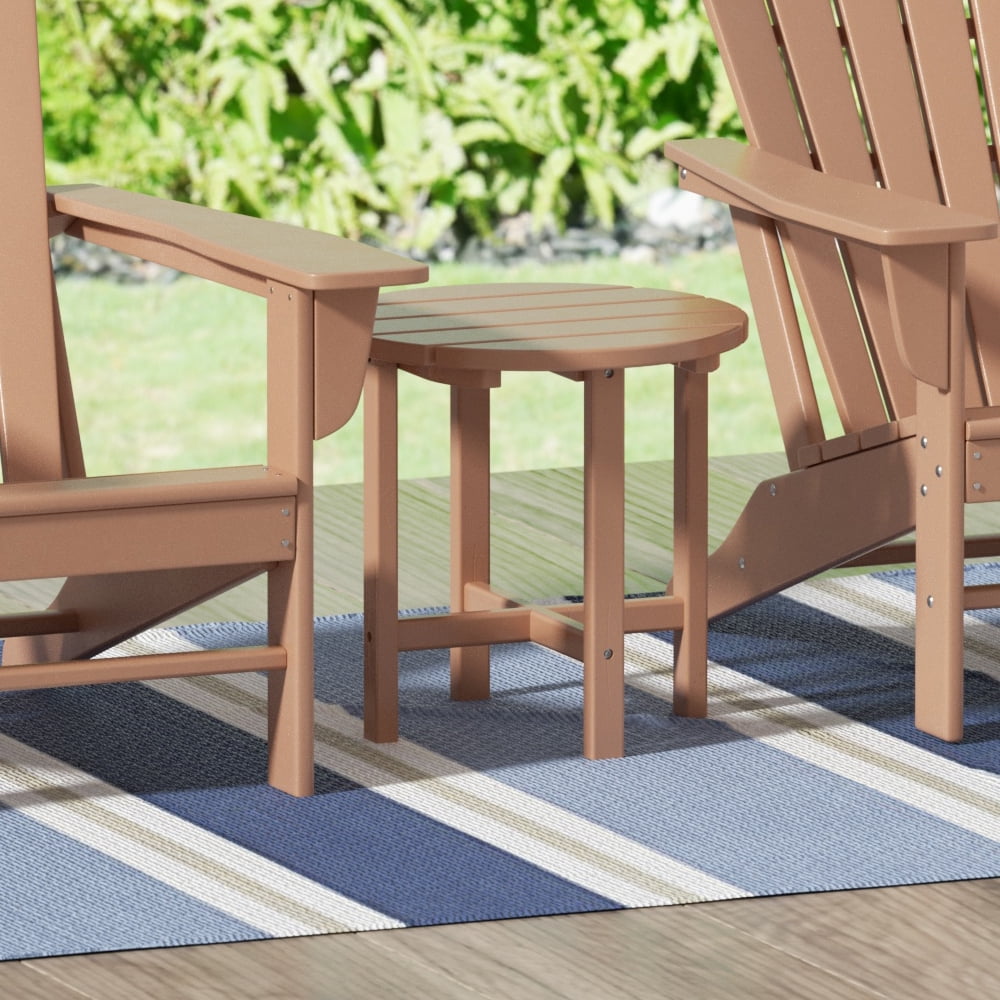 Garden 18" Inch Round Plastic Outdoor Patio Side Table, Teak