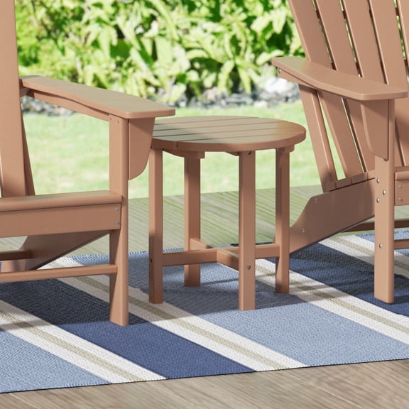 Garden 18" Inch Round Plastic Outdoor Patio Side Table, Teak