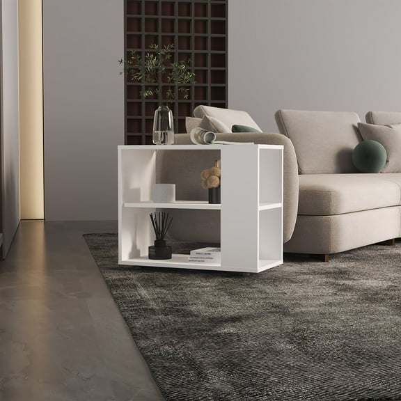 Gardin 19.7" High Side Table with Two Storage Shelves, Modern End Table and Sofa Table