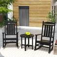 thumbnail image 1 of Garden 3-Piece Set Classic Plastic Adirondack Porch Rocking Chair with Round Side Table Included, Black, 1 of 9