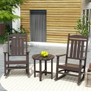 Garden 3-Piece Set Classic Plastic Adirondack Porch Rocking Chair with Round Side Table Included, Dark Brown