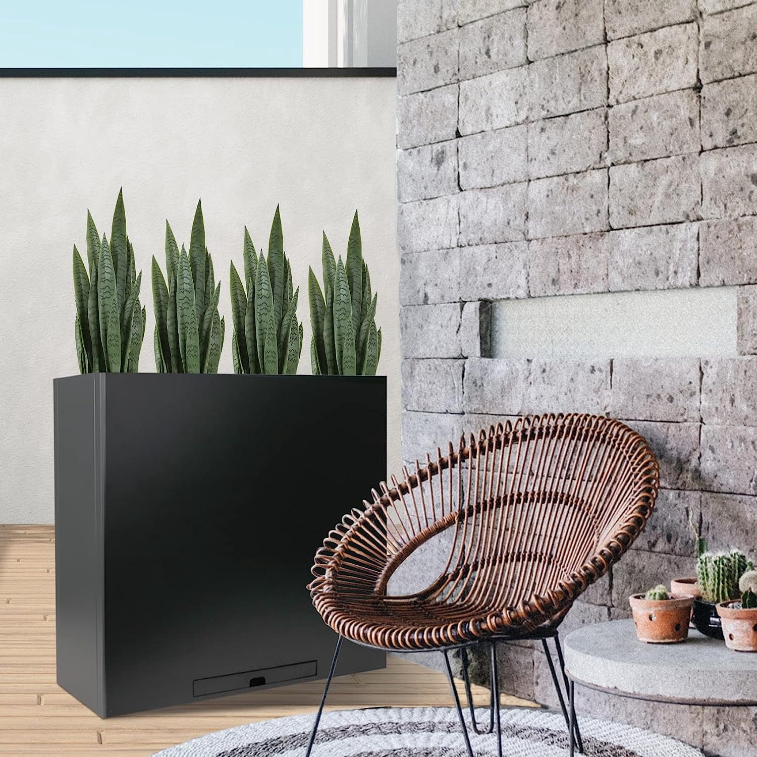 Garden 3ft Artificial Snake Plant Fake Sansevieria Indoor Outdoor, 28 Thick Leaves Lifelike Faux Silk Plant, Home Decor Mother in Law Tongue Plant 35in, with Black pot & Dry Moss Included, Green