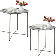 Garden 4 you Modern Folding Metal Round End Table, Gray (Set of 2)