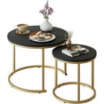 thumbnail image 1 of Garden 4 you Nesting Coffee Table, Round Coffee Table Set of 2, Nesting Tables for Living Room Bedroom Balcony, Wooden Stacking Accent Coffee Tables with Metal Frame, Black, 1 of 18
