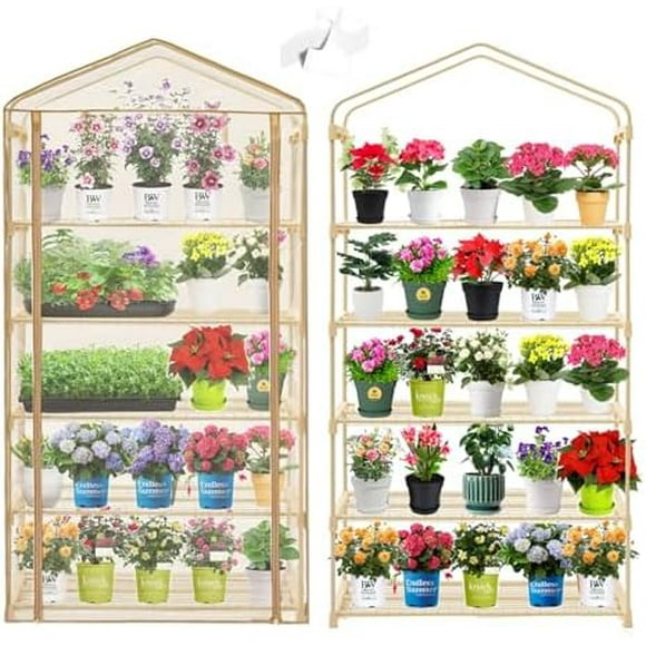 Garden 50% Extra Wide Mini Greenhouse 5 Tier Portable Plant Green House 40 in Wide -Sturdy Gardening Shelves with PE Cover & Roll-Up Zipper Door-19W. x 40L. x63H(PLGH1005OWP)$$Garden &