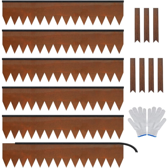 Garden 6-Pack Cor-Ten Steel Landscape Edging with Black Protection Strips - Rust Patina Finish 40" L x 8" H (20Ft Total) - Hammer-in 14-Gauge Metal Corten Lawn Yard Edging Border w/ 7 Clips