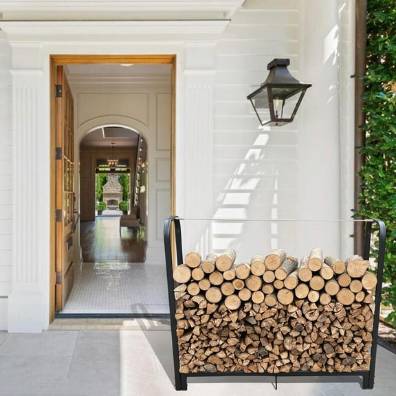 Garden Accessories Artibear Firewood Rack Stand 4ft Heavy Duty Logs Holder for Outdoor Indoor Fireplace Metal Wood Pile Storage Stacker Organizer, Matte Black,Outdoor Garden Accessories