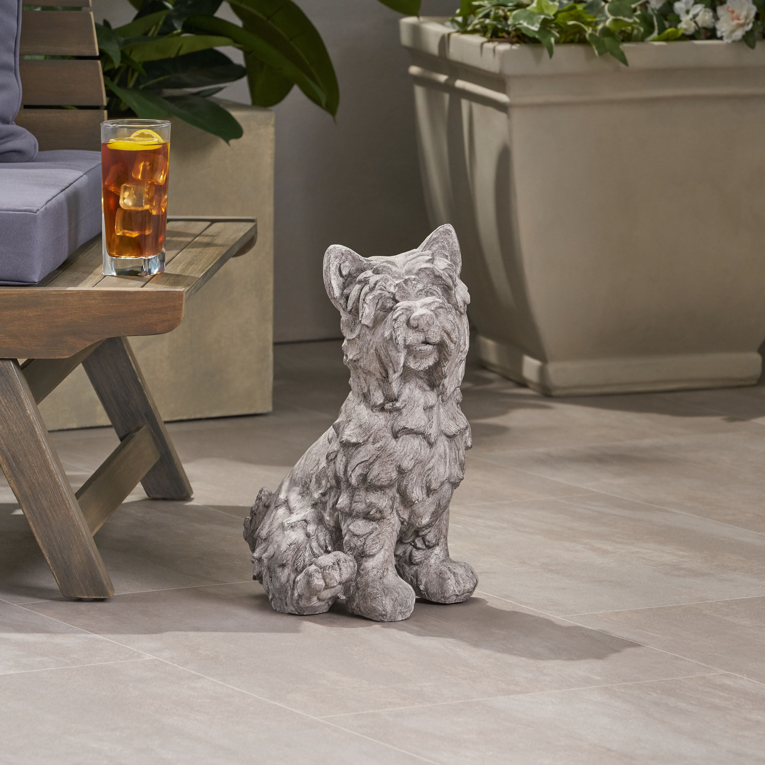 Garden Accessories CRICKET DOG CAST SONE GARDEN STATUE, Outdoor Terrier Dog Garden Statue, Antique Gray Finish, No Assembly Required,Garden Decorative Accessories