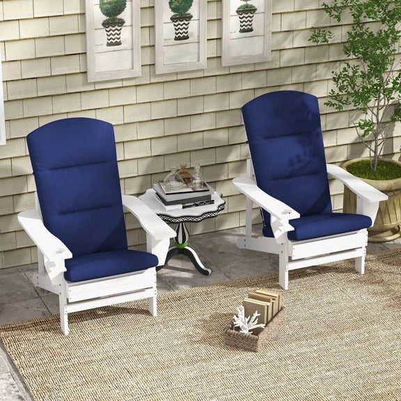 Garden Accessories Outsunny 2 Piece Adirondack Chair Cushions, 59 x 20.5 x 2 inch Outdoor Chair Cushions for Fire Pit Chairs with Seat, Back, Ties, Water Repellent Replacement Patio Seat Pads, Blue,G