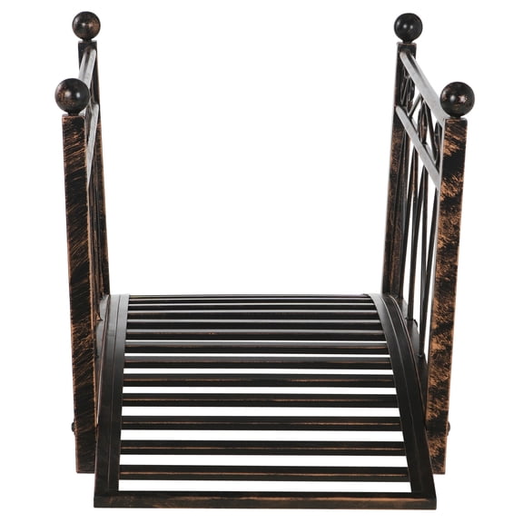 Garden Accessories Outsunny 3.3' Metal Arch Zen Garden Bridge with Safety Siderails, Decorative Footbridge, Delicate Scrollwork & Corner Spheres for Stream, Fish Pond, Bronze,Garden Decorative Access