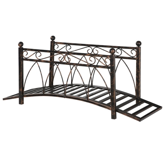 Garden Accessories Outsunny 3.3' Metal Arch Zen Garden Bridge with Safety Siderails, Decorative Footbridge, Delicate Scrollwork & Corner Spheres for Stream, Fish Pond, Bronze,Outdoor Garden Accessori