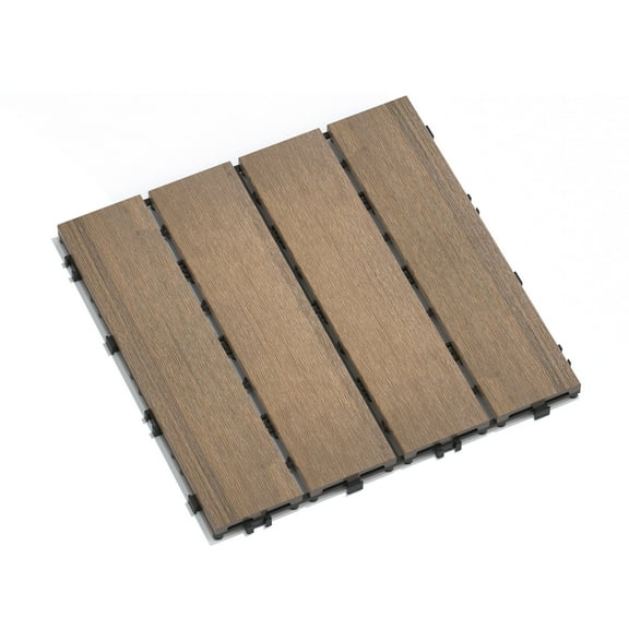 Garden Accessories Patio Floor Tiles Pack of 11 WPC Wood-Plastic Composite Patio Deck Tiles DIY Interlocking Decking Tiles, Quick Deck Floor Tile, Court Tile, Water Resistant Indoor Outdoor -11.8" O