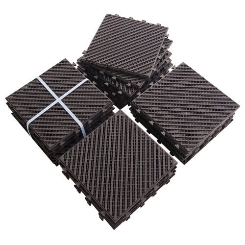 Garden Accessories Patio Interlocking Deck Tiles, 12"x12" Square Composite Decking Tiles, Striped Plastic Outdoor Flooring Tile All Weather for Balcony Porch Backyard, (Dark Brown, Pack of 36),Outdoo