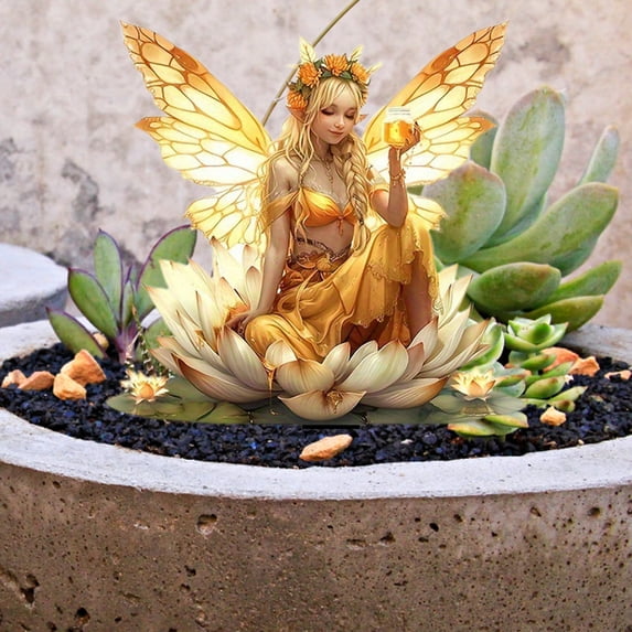 Garden Acrylic Card Slot Sign For Outdoor Fairy Angel Wolf Flower Themed Yard Art Decorative Stake