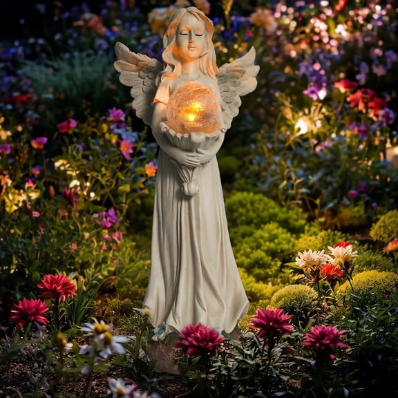 Solar Garden Angel Statue with Closed Eyes - Handheld Solar Light Outdoor Decor, Angel Figure for Patio, Lawn and Yard