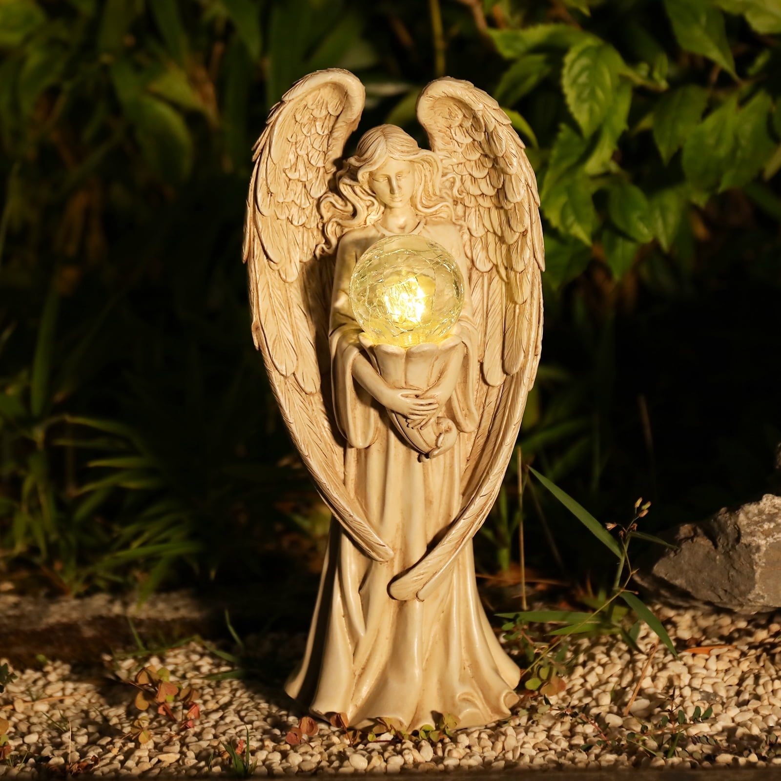 Garden Angel Outdoor Statue - Solar Powered Garden Angel Figurine for ...