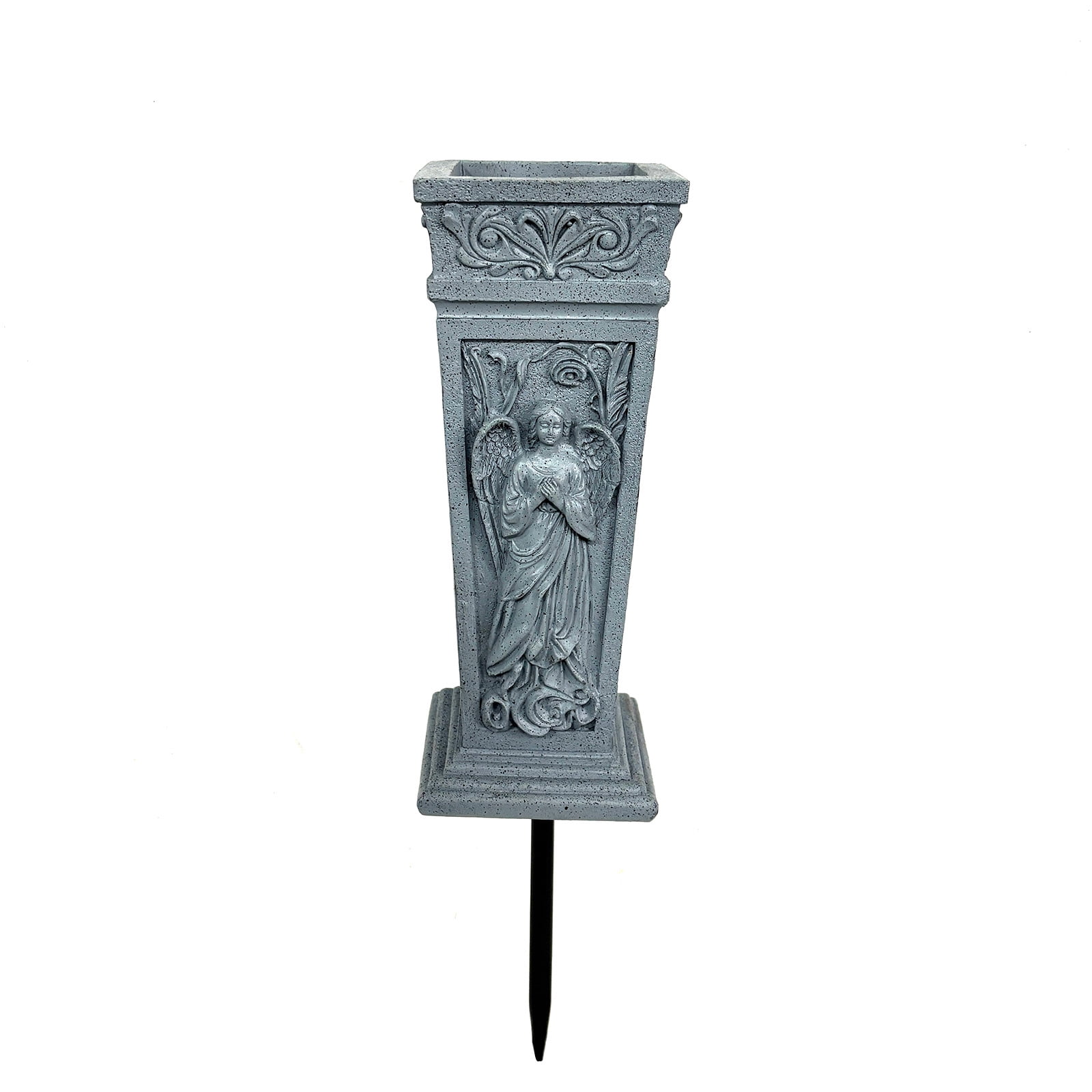 Garden Angel Statue Garden Angel Statue with Vase, Outdoor Resin Figurine Decor, Memorial Garden Stakes, Cemetery Decoration, Patio Yard Art, Gray Angel Sculpture Outdoor Resin Figurine