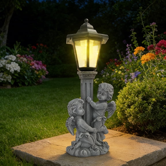 Garden Angel Statue with Solar Powered Lantern for Patio Yard Backyard Gifts for Mother's Day Birthday Housewarming,Solar Garden Angel Hugging Roman Columns Sculptures with Light