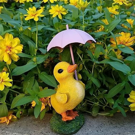 Garden Animal Holding Umbrella Statue,Resin Rabbit Fingures, Full Color Funny Duck Lawn Ornaments,Animal Garden Bunny and Duck Decorations Miniature