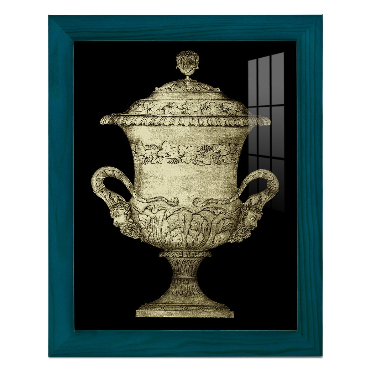 Garden Antiquities IV -Framed Print w/glass-Ocean Blue