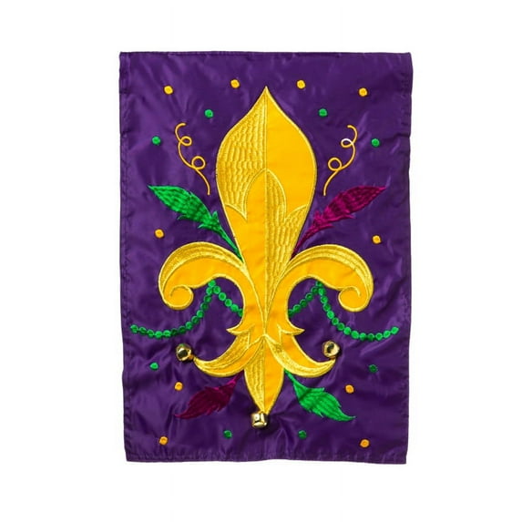Evergreen Garden Applique Flag - Mardi Gras Fleur De Lis