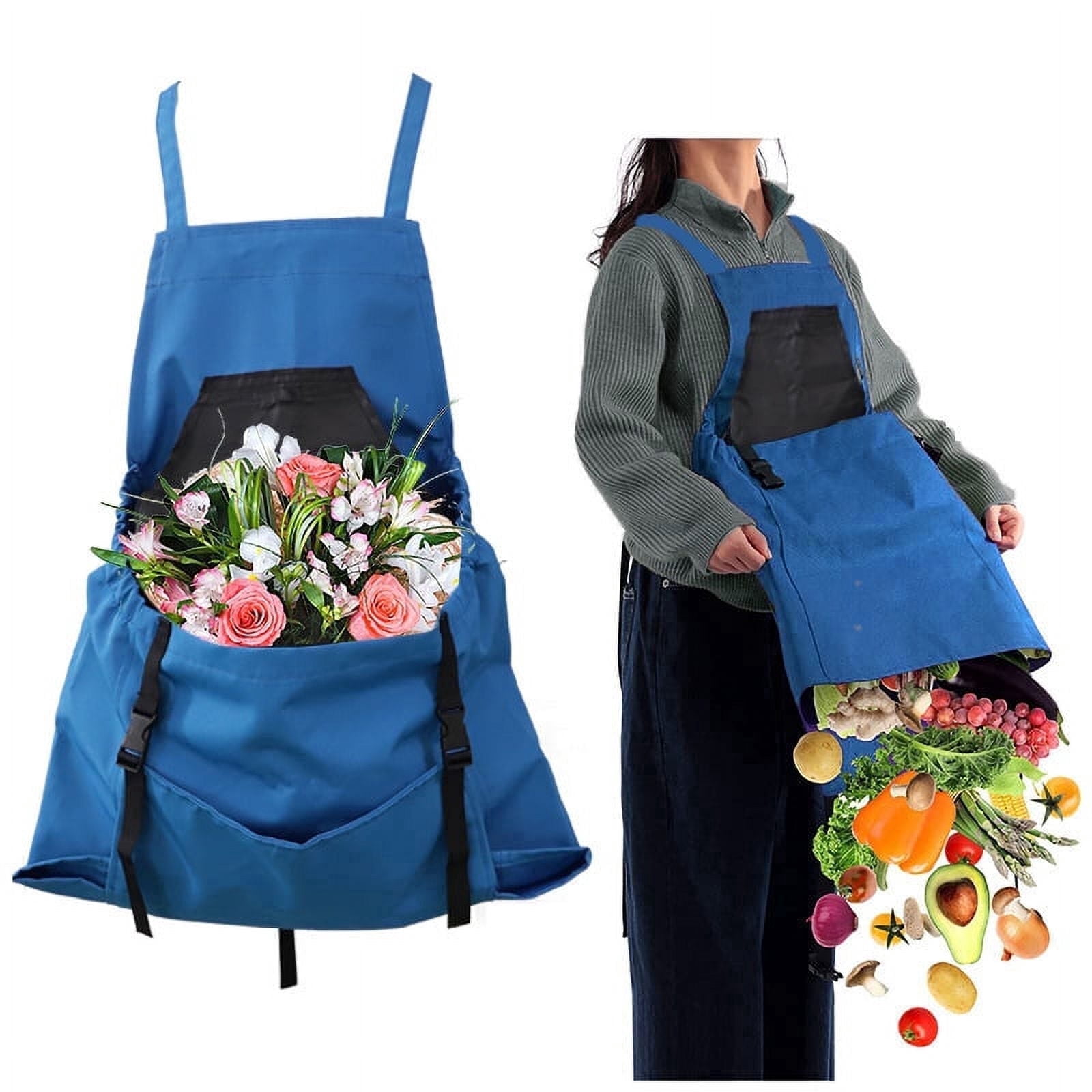 Garden Apron, Keyrank Cross Back Gardening Apron with Pockets for Women & Men, Harvest Apron with Large Kangaroo Pouch, Great Gardening Gift, Blue