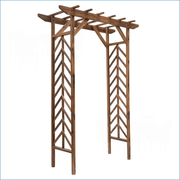 Garden Arbor 79in Classic Countryside Trellis with Pergola Roof for Climbing Vines, Weddings | Natural Fir Wood | Walnut Brown