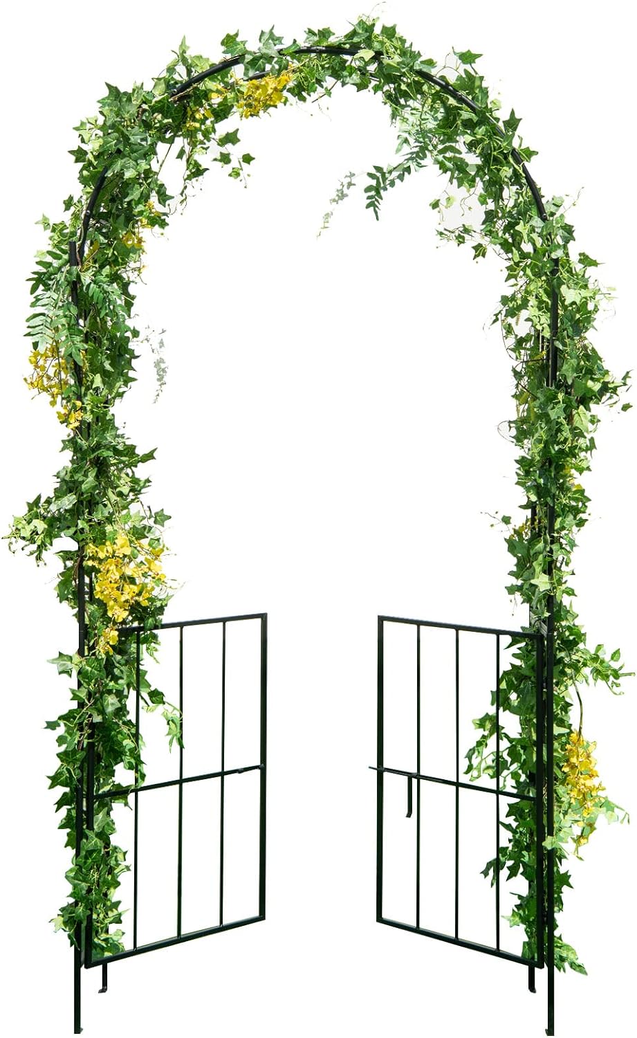 Garden Arbor Trellis with Door, 7.5FT Metal Garden Arch with Gate and