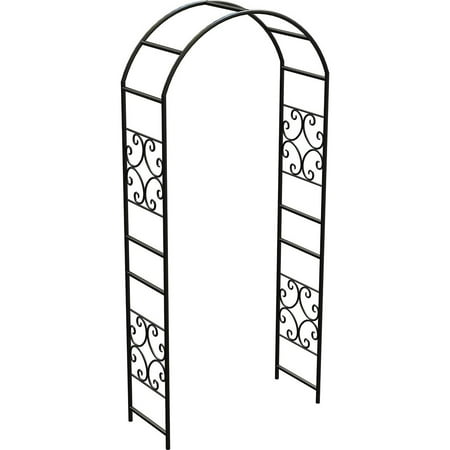 Panacea Garden Arbor with Gate, Black Steel, Powder Coated, Gated Design