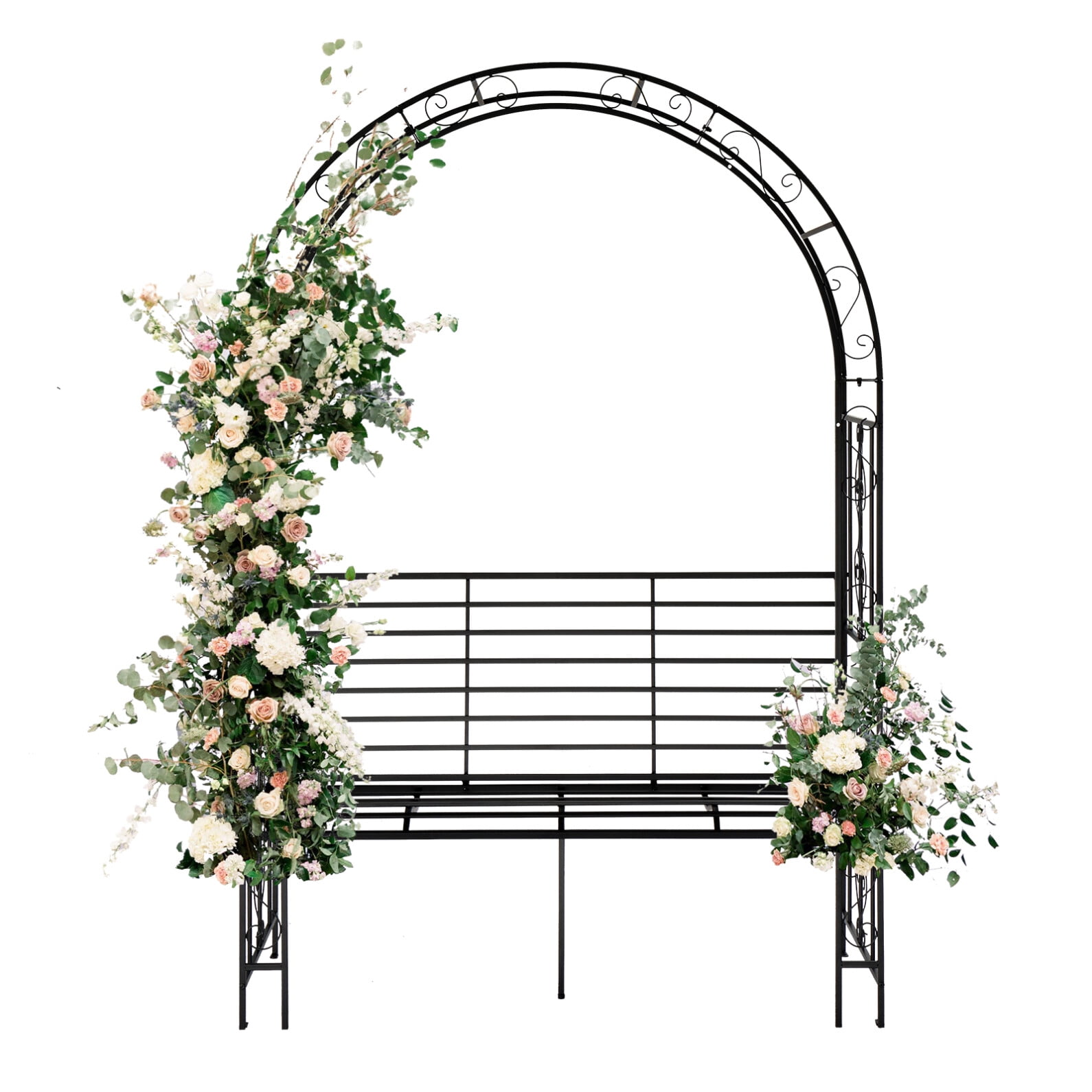 Garden Arch with 2-Person Bench, Heavy Duty Metal Garden Arbor Archway Trellis for Climbing Plants, Outdoor Wedding Arches Patio Trellis Pergola for Ceremony Party Lawn Backyard