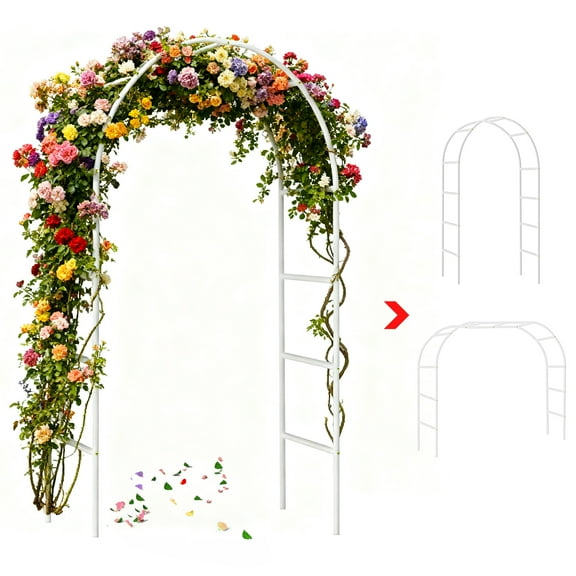 ROMUCHE Garden Arch 7.87×4.59×1.25FT Metal Garden Trellis for Climbing Plant Outdoor, Wedding Arch Arbor for Party Ceremony Decor Halloween Christmas Day