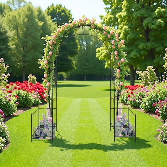 Garden Arch Arbor Trellis for Climbing Plants with Gate, Durable Metal Garden Arch Outdoor Wedding Arch, for Wedding Ceremony Party Plant Climbing Rose Vines Lawn Courtyard Patio