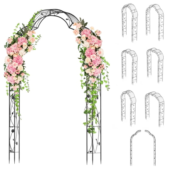 Garden Arch Arbor Trellis, Multi-Function 7 Assembly Styles Rustproof Metal Plant Arch with Pointed Ground Stakes, Freestanding Wall Mount Trellis for Roses Vines Climbing Plants Yard Wedding Decor