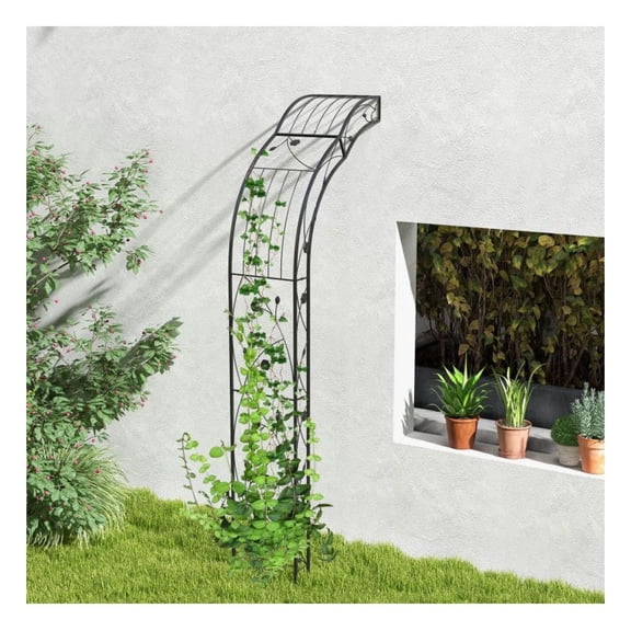 Garden Arch Arbor Trellis for Climbing Plants - Metal Rose Trellis for Vines, Wedding Archway - 59" x 16" x 99", Black
