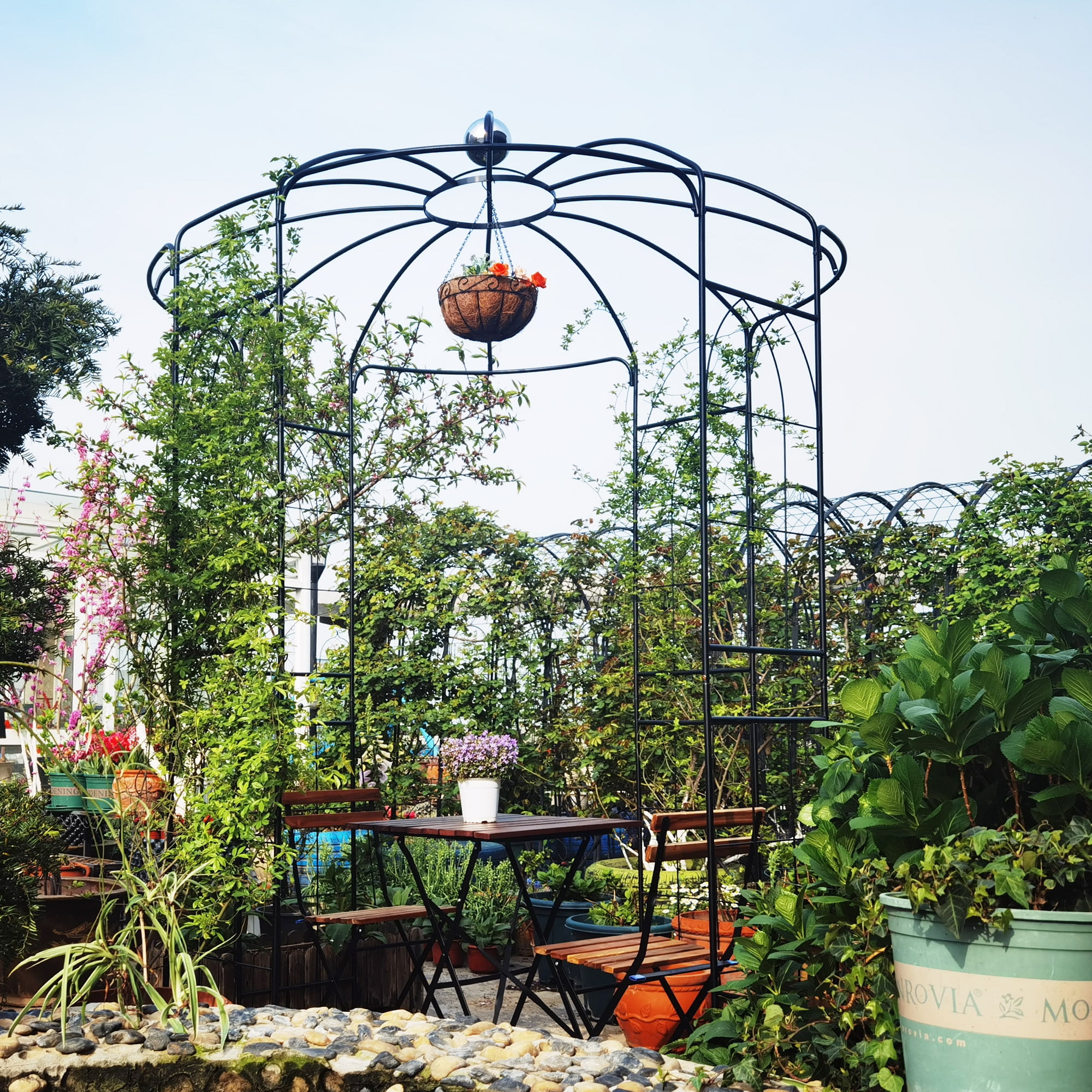 Garden Arch Iron, Arbors Gazebo Dia81.3" x 114.2" High Birdcage Shape Pergola Pavilion for Wedding Ceremony Outdoor
