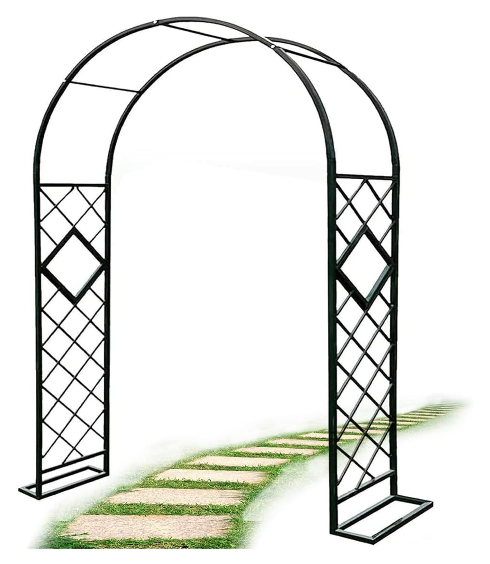 Mr.Ton Metal Garden Arch Trellis - Adjustable Height & Width, Black Powder-Coated, For Climbing Plants & Wedding Decor