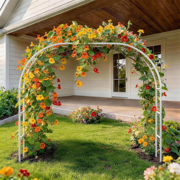 Garden Arch Metal Trellis for Climbing Plants Outdoor, Wedding Arch Garden Arbor Frame Archway for Bridal Party Decoration (White)
