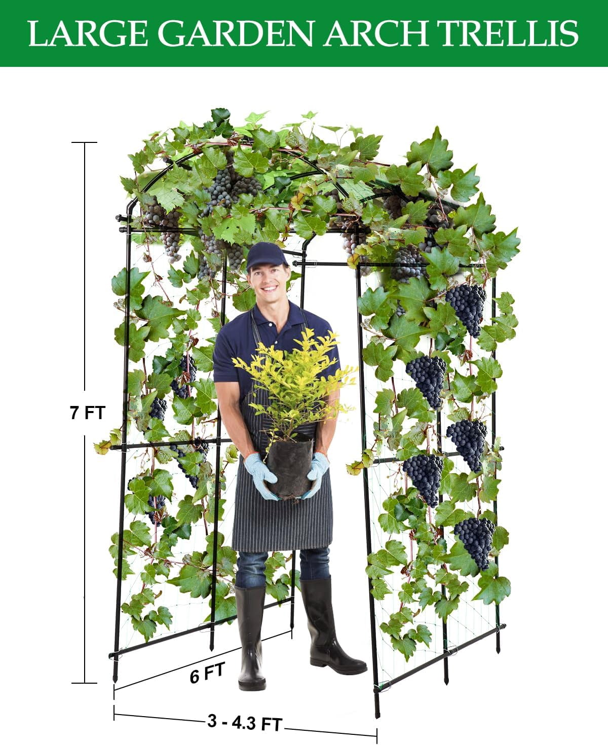 Garden Arch Trellis 7FT Thickened Steel Frame Adjustable Width Cucumber Vine Support for Raised Bed Vegetable Fruit Flower