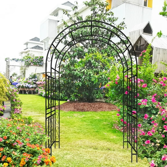 Garden Arch Trellis for Climbing Plants, Garden Wedding Arch for Ceremony, Metal Indoor Garden Arches for Party Decoration 17.71'' Wide X 90.55'' High (Black)