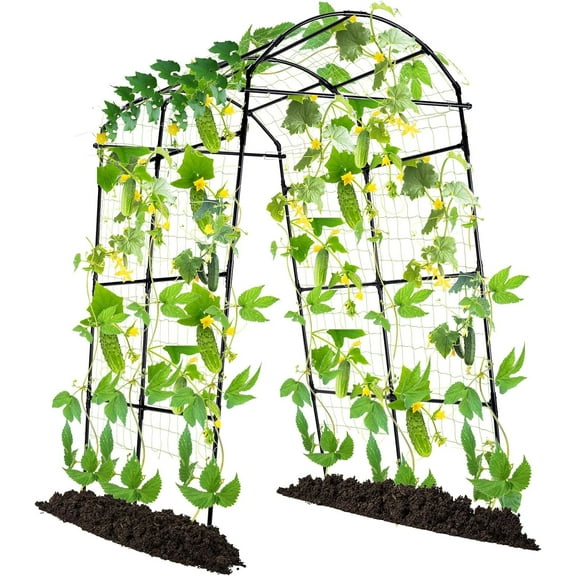 Garden Arch Trellis for Climbing Plants Outdoor, 7.8 Feet Tall Metal Large Archway Arbor Trellis Vine Plant Vegetables Squash Pumpkin Peas Beans Cucumber for Garden Raised Bed, Black